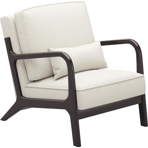 Belffin Accent Chair Mid-Century Linen Upholstered Armchair Light Grey E604