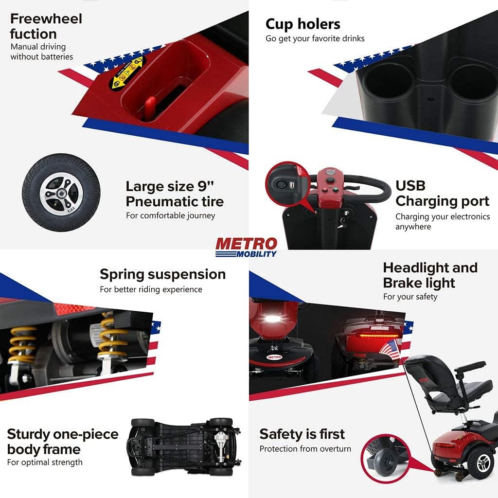 Metro Mobility 4 Wheel Powered Mobility Scooter for Seniors, 300 lbs Capacity, Red H3207