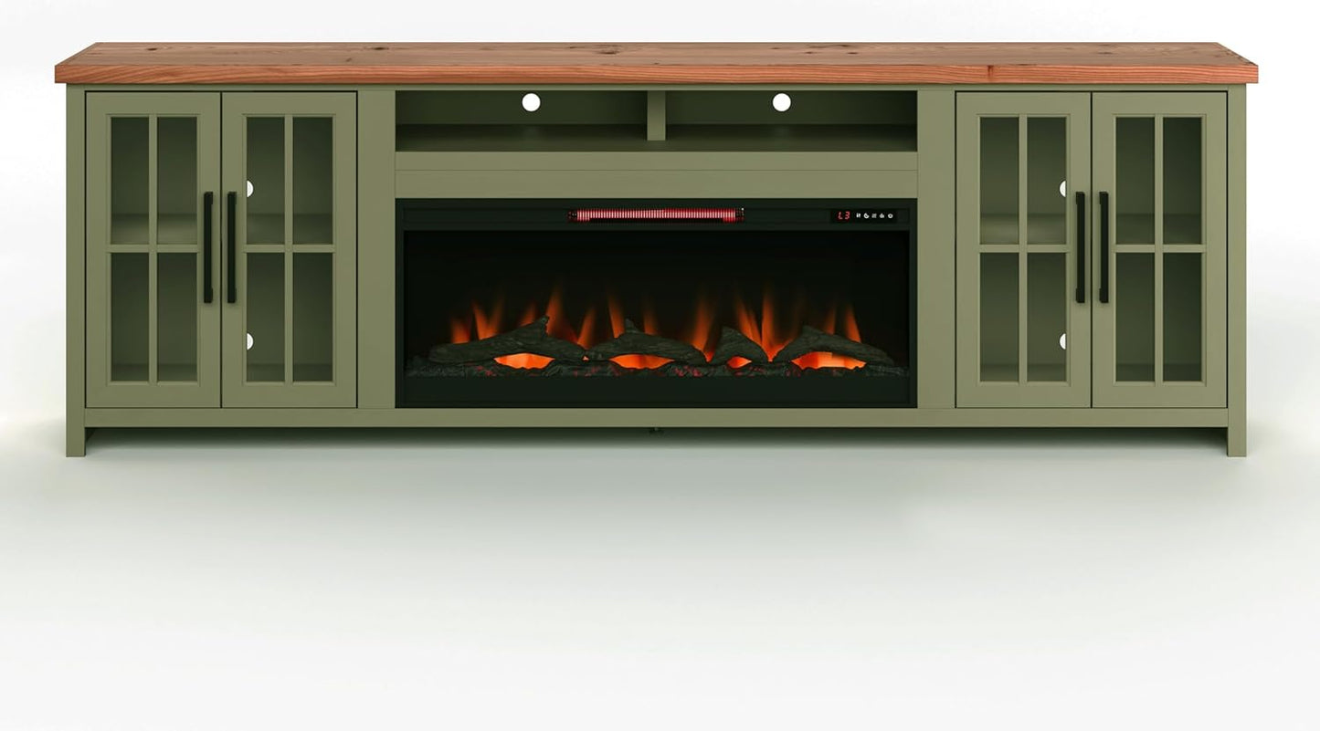 Bridgevine Home Vineyard 97 inch Fireplace TV Stand Console for TVs up to 100 inches, Sage Green and Fruitwood S374146