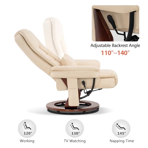 MCombo Recliner with Ottoman, Vibration Massage, Faux Leather Cream White T68744